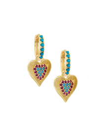 Atelier 18 Turquoise Midi Hoops with Mexican Heart Charms