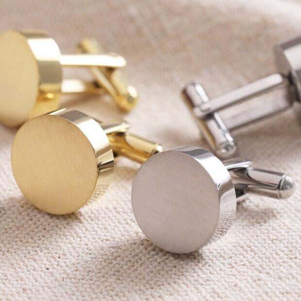 Brushed Finish Round Cufflinks in Silver or Gold