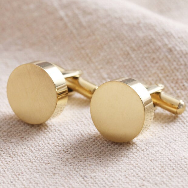 Brushed Finish Round Cufflinks in Silver or Gold