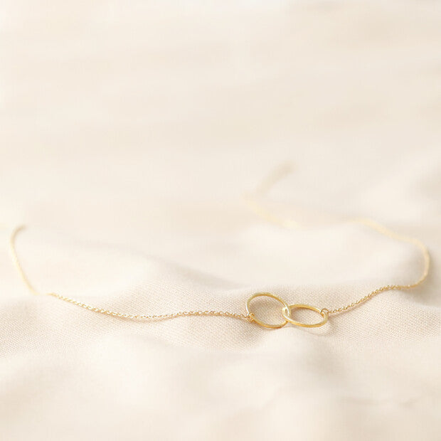 Brushed Interlocked Hoop Necklace in Silver or Gold