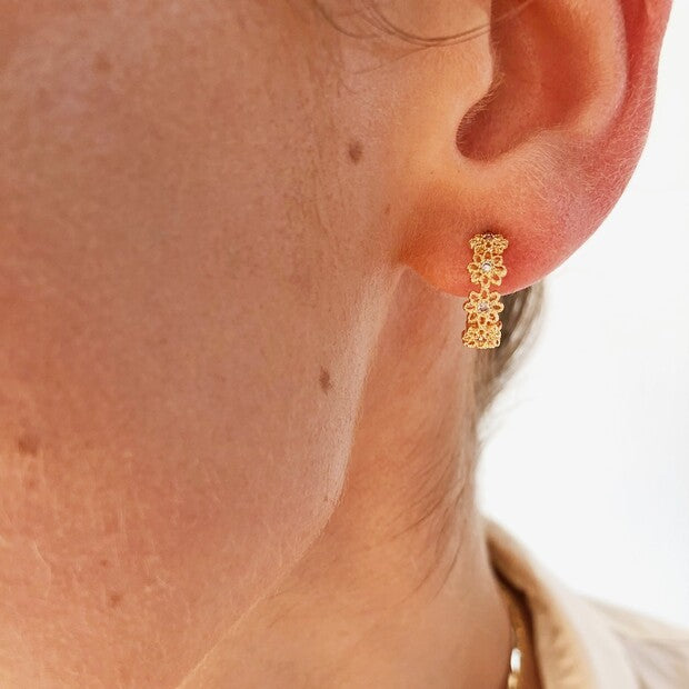 Crystal Daisy Hoop Earrings in Silver or Gold