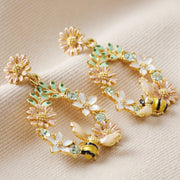 Crystal Flower & Enamel Bee Drop Earrings