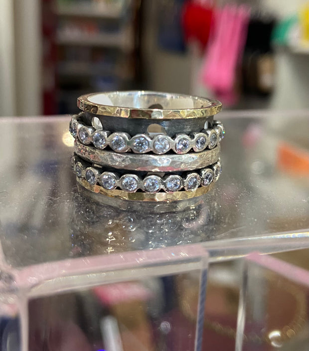 Yuma Large Gold, Silver & Zirconia Spinning Ring