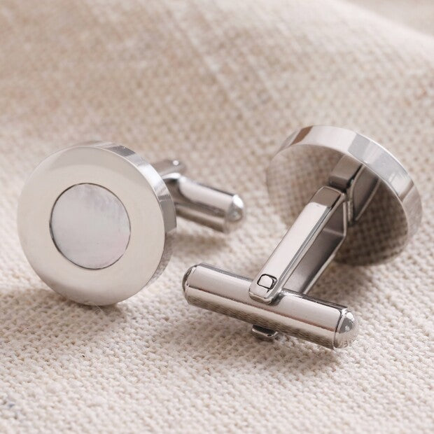 Mother of Pearl & Silver Round Cufflinks