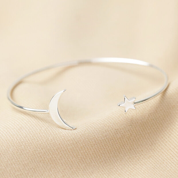 Moon & Star Bangle in Silver or Gold