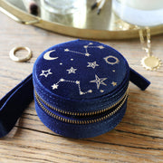 Starry Night Velvet Mini Round Jewellery Box - Navy