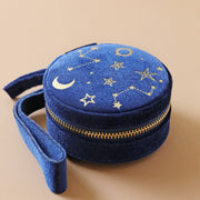 Starry Night Velvet Mini Round Jewellery Box - Navy