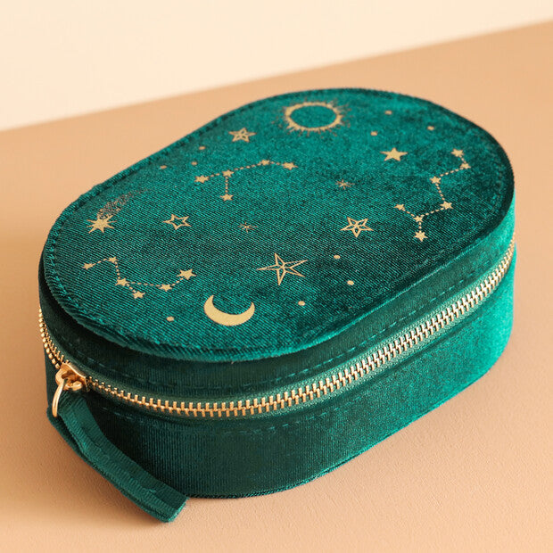 Starry Night Velvet Oval Jewellery Box - Teal