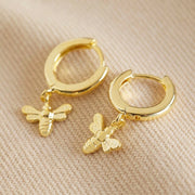 Tiny Bee Huggie Hoop Earrings in Silver or Gold